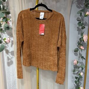 Elegant Brown Knit Long Sleeve Top